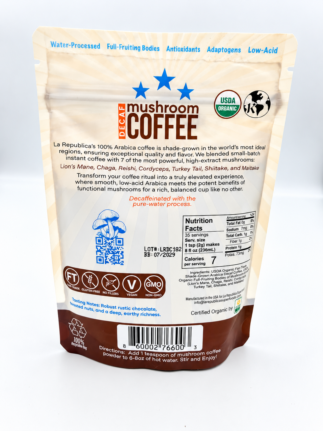 La Republica Mushroom Coffee Decaf 2.50oz